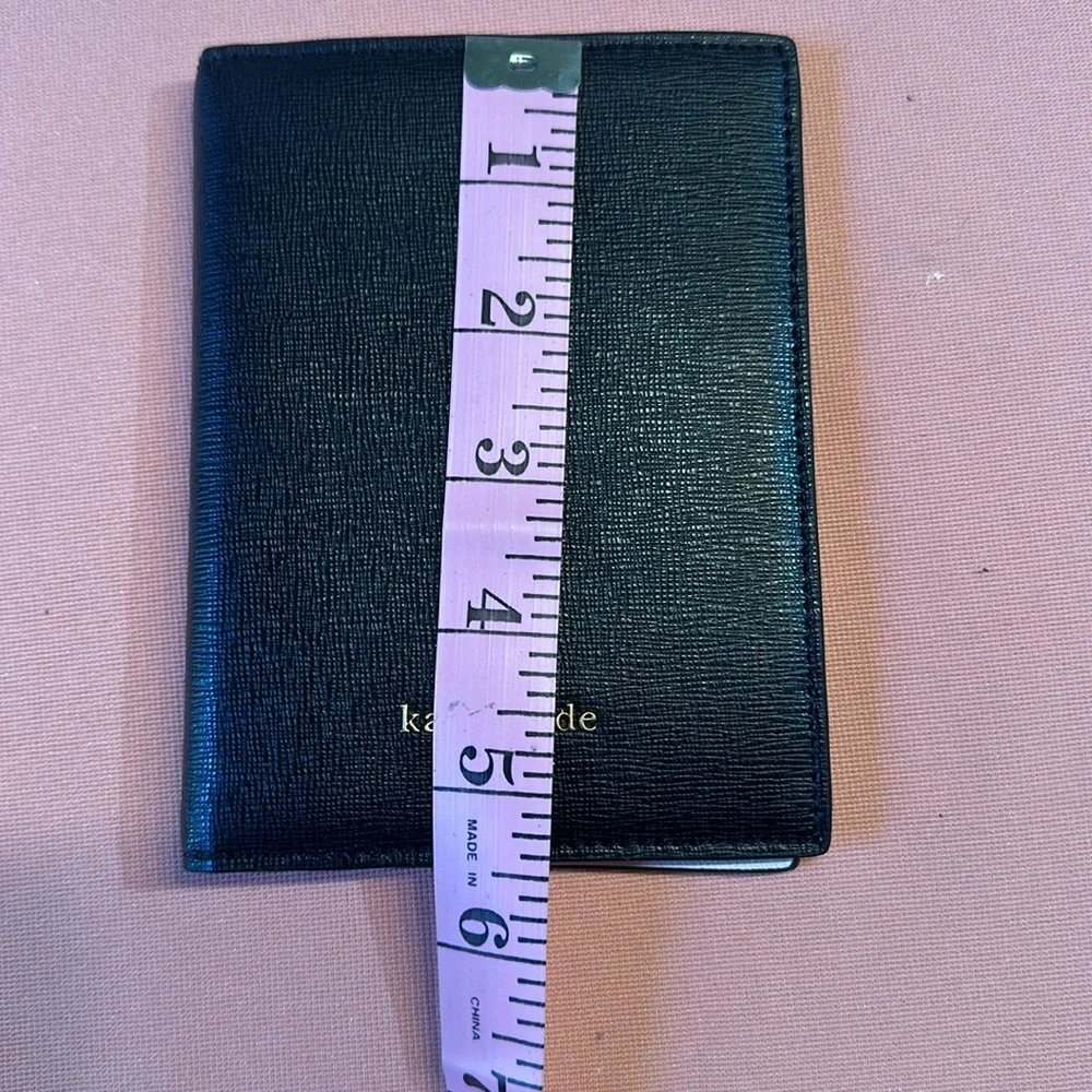 New KATE SPADE Leather Passport Holder. Metal Gold Logo. Black/Pink Interior.
